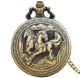 Steampunk Vintage Bronze Animal Horse Quartz Pocket Watch Necklace Pendant Clock Chain Men Women Chain Gift