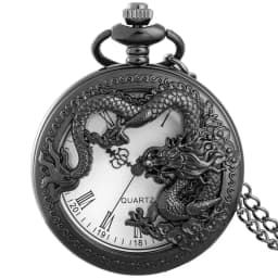 Classic Vintage Pocket Watch Fashion Hollow Carving Chinese Dragon Roman Numerals Dial Necklace Gift