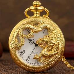 Classic Vintage Pocket Watch Fashion Hollow Carving Chinese Dragon Roman Numerals Dial Necklace Gift