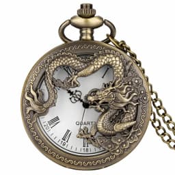 Classic Vintage Pocket Watch Fashion Hollow Carving Chinese Dragon Roman Numerals Dial Necklace Gift