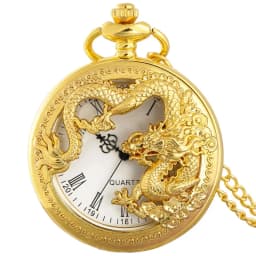 Classic Vintage Pocket Watch Fashion Hollow Carving Chinese Dragon Roman Numerals Dial Necklace Gift
