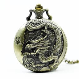 Vintage Bronze Chinese Style Dragon Design Quartz Pocket Watch With Necklace Chain Best Gift CF1039