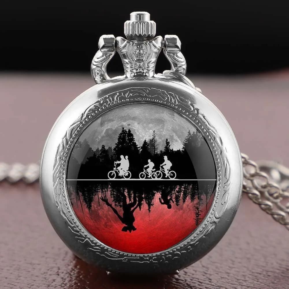 Suspenseful Movie Glass Dome Vintage Quartz Pocket Watch Men Women Pendant Necklace Chain Charm Clock Hours Jewelry Gifts