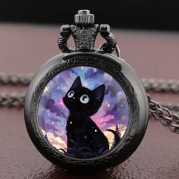 Black Cat Gazing At Star Design Pocket Watch Arabic Vintage Accessory Women Necklace Pendant Clock Men Watch Relojes De Bolsillo