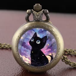 Black Cat Gazing At Star Design Pocket Watch Arabic Vintage Accessory Women Necklace Pendant Clock Men Watch Relojes De Bolsillo