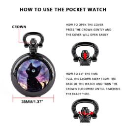 Black Cat Gazing At Star Design Pocket Watch Arabic Vintage Accessory Women Necklace Pendant Clock Men Watch Relojes De Bolsillo
