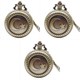 Vintage Bronze Star And Moon Engraved Necklace Quartz Pocket Watch For Holiday Gifts For Men And Women