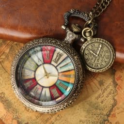 Colorful Roman Numeral Dial Display Quartz Pocket Watch with Necklace Chain Leisure Pendant Gift Men's Clock Exquisite Relogios