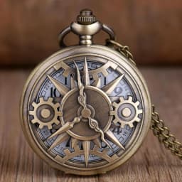 Unique Retro Bronze Steampunk Hollow Gear Design Quartz Pocket Watch with Necklace Chain Leisure Pendant Gift Men's Clock