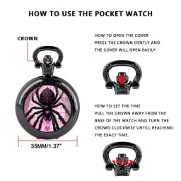 Fashion Love Spider Pink Web Dome Quartz Pocket Watch Arabic Numeral Dial Vintage Men Women Necklace Pendant Creative Clock Gift
