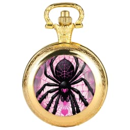 Fashion Love Spider Pink Web Dome Quartz Pocket Watch Arabic Numeral Dial Vintage Men Women Necklace Pendant Creative Clock Gift