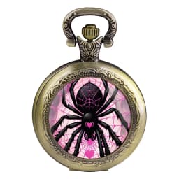 Fashion Love Spider Pink Web Dome Quartz Pocket Watch Arabic Numeral Dial Vintage Men Women Necklace Pendant Creative Clock Gift