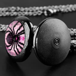 Fashion Love Spider Pink Web Dome Quartz Pocket Watch Arabic Numeral Dial Vintage Men Women Necklace Pendant Creative Clock Gift