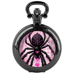 Fashion Love Spider Pink Web Dome Quartz Pocket Watch Arabic Numeral Dial Vintage Men Women Necklace Pendant Creative Clock Gift
