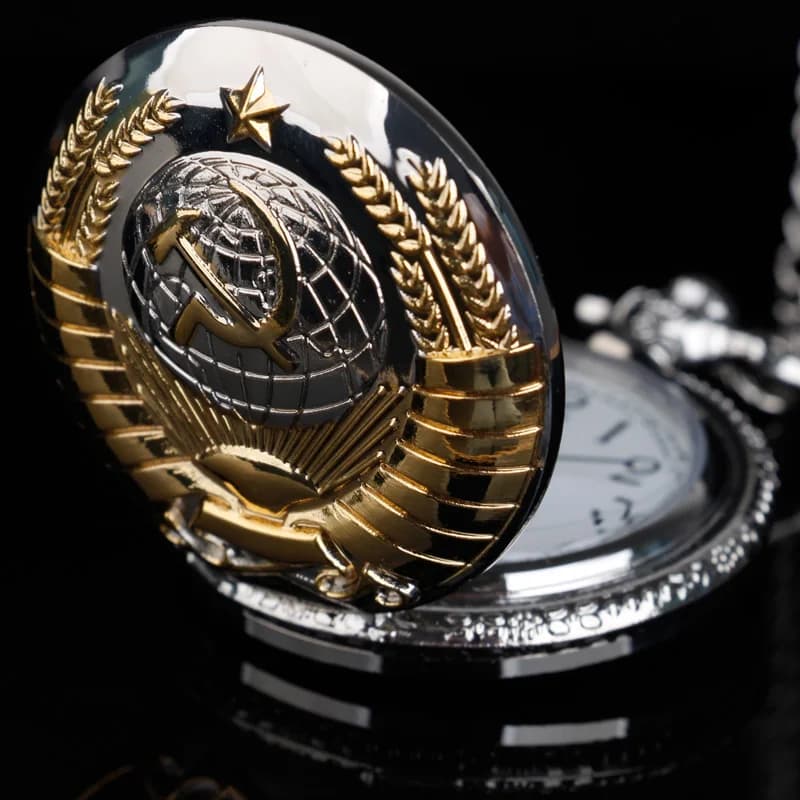 Best Festival Souvenir Gold and Silver Pocket Watch Soviet Emblem Sickle Emblem Communist Fob Chain Watch Men's and Women's Gift