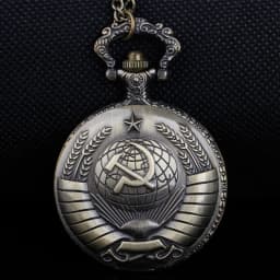 Best Festival Souvenir Gold and Silver Pocket Watch Soviet Emblem Sickle Emblem Communist Fob Chain Watch Men's and Women's Gift