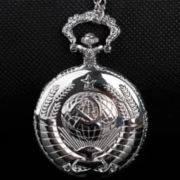 Best Festival Souvenir Gold and Silver Pocket Watch Soviet Emblem Sickle Emblem Communist Fob Chain Watch Men's and Women's Gift