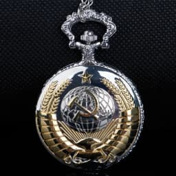 Best Festival Souvenir Gold and Silver Pocket Watch Soviet Emblem Sickle Emblem Communist Fob Chain Watch Men's and Women's Gift