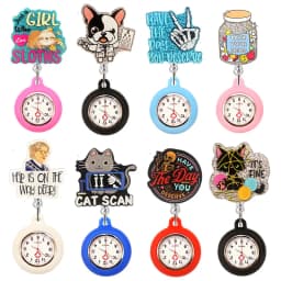 Glitter Hospital Health Care Acrylic Sloth Dog Cat Lovely Nurse Doctor Alligator Clip Pocket Watches Medical Hang Clock