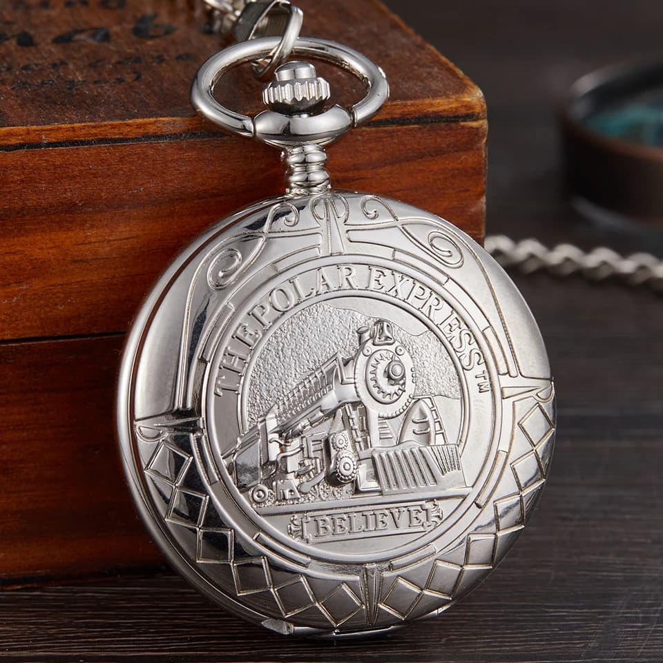 Train Carving Mechanical Pocket Watch Car Design Men Bronze Clock Hand Wind Roman Numerals Engraved Fob Watches with Gift Box