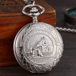 Train Carving Mechanical Pocket Watch Car Design Men Bronze Clock Hand Wind Roman Numerals Engraved Fob Watches with Gift Box