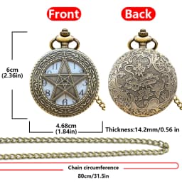 Vintage Bronze Clamshell Pentagram Hollow Carving Male And Female Students Gift Quartz Necklace Pocket Watch