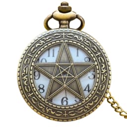 Vintage Bronze Clamshell Pentagram Hollow Carving Male And Female Students Gift Quartz Necklace Pocket Watch