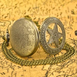 Vintage Bronze Clamshell Pentagram Hollow Carving Male And Female Students Gift Quartz Necklace Pocket Watch