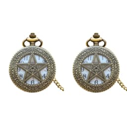 Vintage Bronze Clamshell Pentagram Hollow Carving Male And Female Students Gift Quartz Necklace Pocket Watch