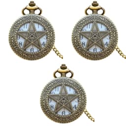 Vintage Bronze Clamshell Pentagram Hollow Carving Male And Female Students Gift Quartz Necklace Pocket Watch
