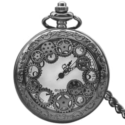 Black Hollow Gear Carved Quartz Pocket Watch Necklace Pendant Clock Chain Men Women Memorial Gift