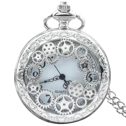 Black Hollow Gear Carved Quartz Pocket Watch Necklace Pendant Clock Chain Men Women Memorial Gift