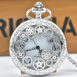 Black Hollow Gear Carved Quartz Pocket Watch Necklace Pendant Clock Chain Men Women Memorial Gift
