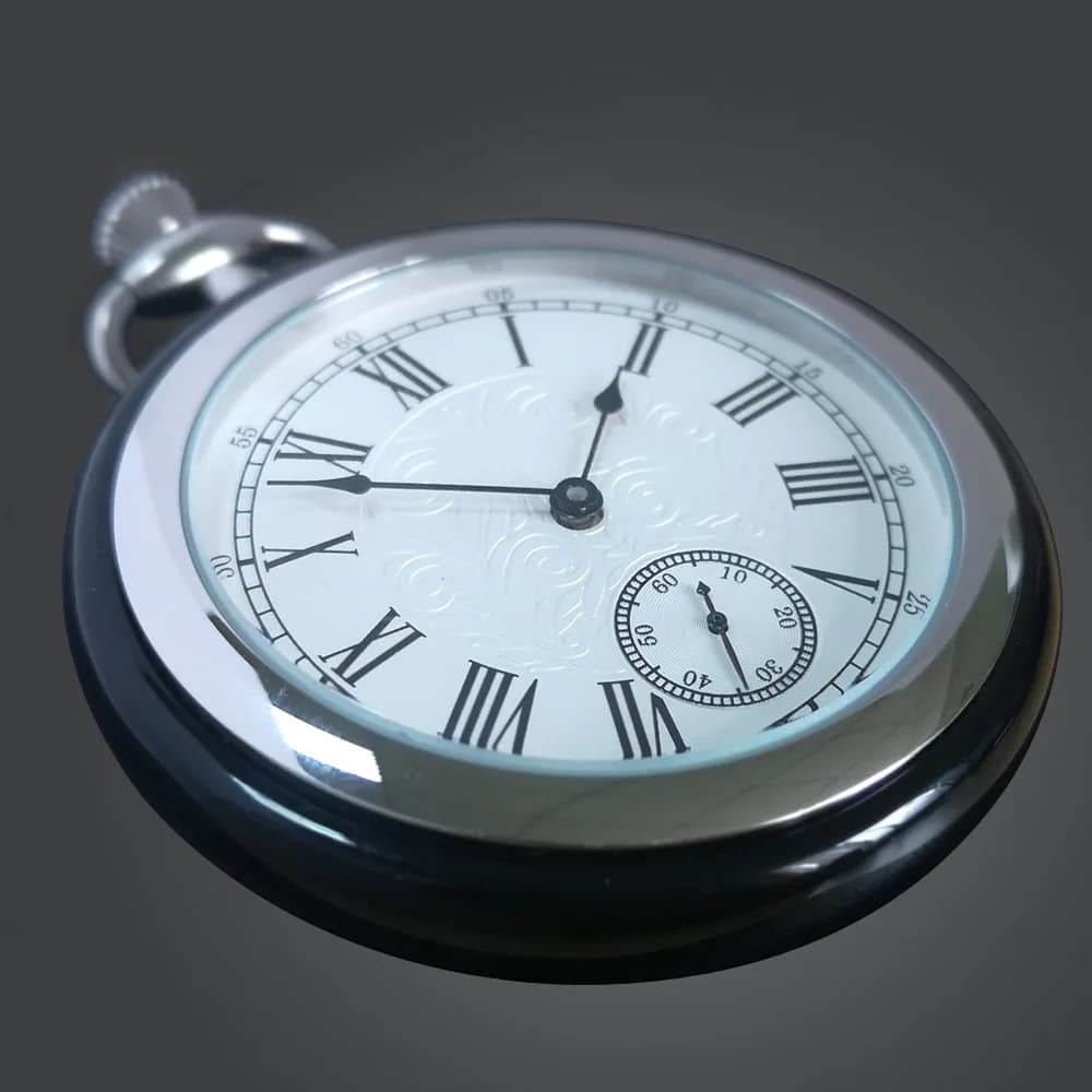 VIGOROSO Luxury Mechanical Pocket Watch High Quality Jade & Stainless Steel Case Vintage Fob Chain Watch Mens Womens Gifts