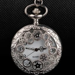 Steampunk Steel Vintage Hollow Black Gear Hollow Quartz Pocket Watch Necklace Pendant Clock Chain Men's Women's CF1036