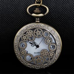 Steampunk Steel Vintage Hollow Black Gear Hollow Quartz Pocket Watch Necklace Pendant Clock Chain Men's Women's CF1036