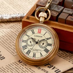 Antique Copper London 1856's Antique 5 Hands Mechanical Pocket & Fob Watches Hand Winding Skeleton Mens Pocket Watch 30Cm Chain