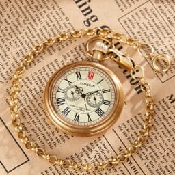 Antique Copper London 1856's Antique 5 Hands Mechanical Pocket & Fob Watches Hand Winding Skeleton Mens Pocket Watch 30Cm Chain