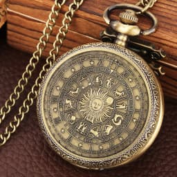 Vintage Bronze Tarot Commemorative Coin Pocket Watch Constellation Lucky Sun Moon Necklace Memorial For Mlae Kids Relogio Saati