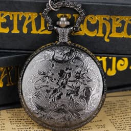 Vintage Steampunk Chain Quartz Necklace Emblem Pocket Watch Timing Jewelry with Intricate Pendant Design Men and Women's Gift