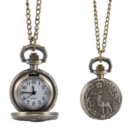 Fashion Vintage Retro Quartz Pocket Watch Alloy Deer Carving Sweater Chain Necklace Pendant Clock Gifts