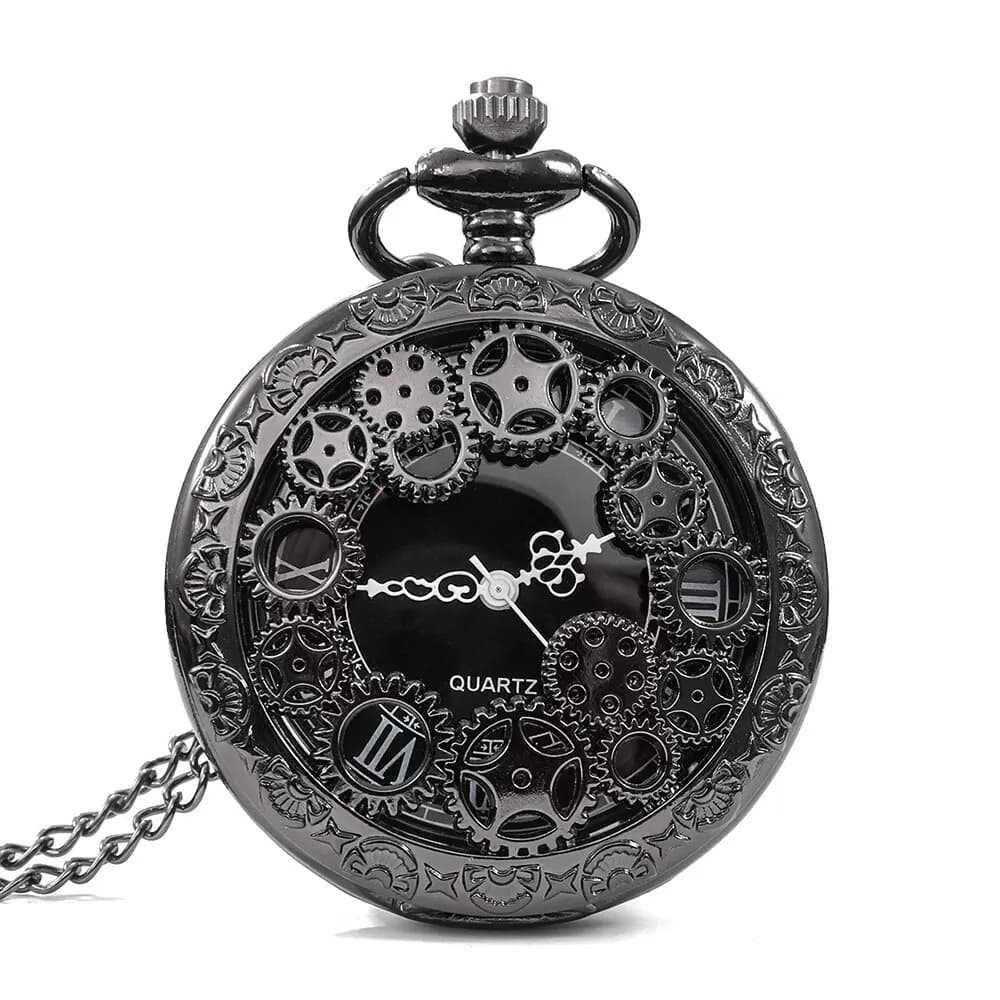1pcs Punk Copper Retro Hollow Gear Hollow Quartz Pocket Watch Necklace Hanging Bracelet Men and Women with Chain Gift