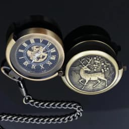 Bronze Elk Mechanical Pocket Watch Roman Numerals Skeleton Dial Pendant Clock  Casual Fashion Gifts for Women Men