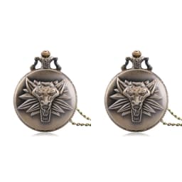Bronze Roaring Lion Head Embossed Personality Necklace Pocket Watch Arabic Numerals White Dial