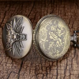 Bronze Roaring Lion Head Embossed Personality Necklace Pocket Watch Arabic Numerals White Dial
