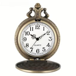 Bronze Roaring Lion Head Embossed Personality Necklace Pocket Watch Arabic Numerals White Dial