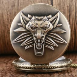 Bronze Roaring Lion Head Embossed Personality Necklace Pocket Watch Arabic Numerals White Dial
