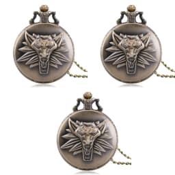 Bronze Roaring Lion Head Embossed Personality Necklace Pocket Watch Arabic Numerals White Dial