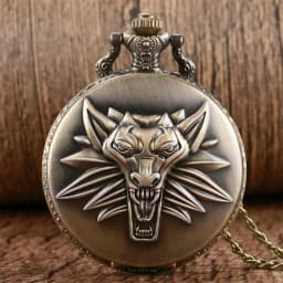 Bronze Roaring Lion Head Embossed Personality Necklace Pocket Watch Arabic Numerals White Dial