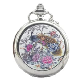 Vintage Bronze Steampunk Enamel Peacock Peony Quartz Pocket Watch Necklace Pendant Clock Chain Men's and Women's Gifts